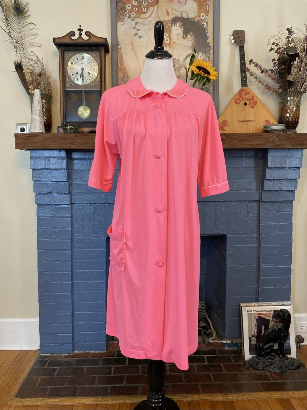Vintage Lorraine Nightgown Robe Hot Pink Nylon M Retro Rockabilly House Dress